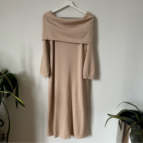 We Wore What Off The Shoulder Long Sleeve Knit Dress In Beige Size M - Picture 6 of 12